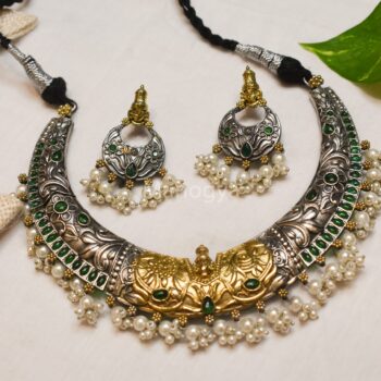 Shivagami Dual-Tone Silver Replica Choker Set