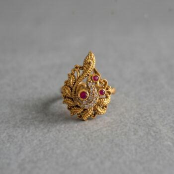 Divya Gold-Plated Peacock Ring - Magenta