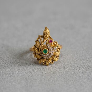 Divya Gold-Plated Peacock Ring - Green/Magenta