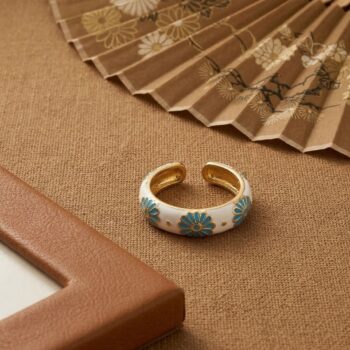 White Enamel Flower Ring