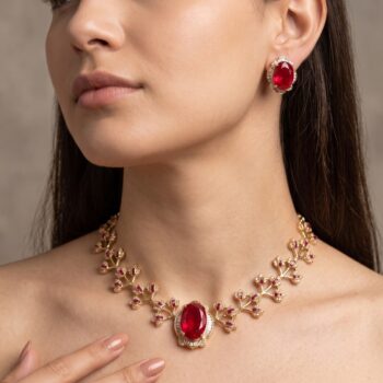 Krisha Ruby Red Branch Necklace Set