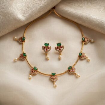 Madhuri Gold-Tone Ethnic Necklace Set - Green