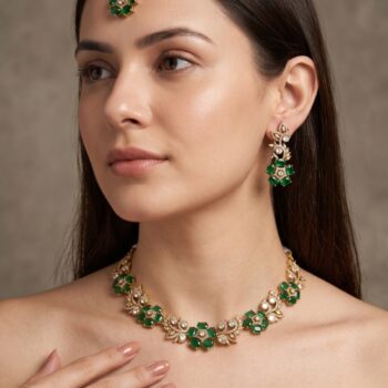 Manorama Emerald Green Floral Necklace Set