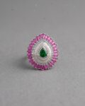 Mishri Pear-Cut Statement Ring - Magenta