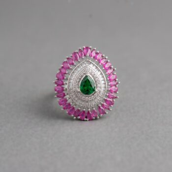 Mishri Pear-Cut Statement Ring - Magenta