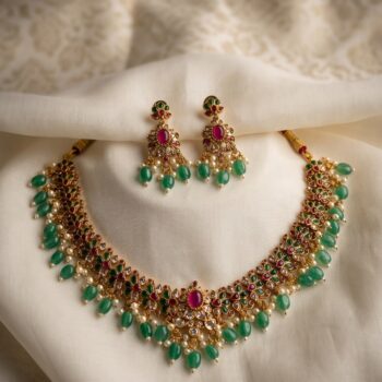 Parvati Traditional Green & Ruby Necklace Set