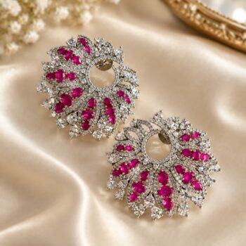 Sidra Ruby Pink CZ Floral Studs