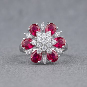 Simone CZ Flower Ring - Red