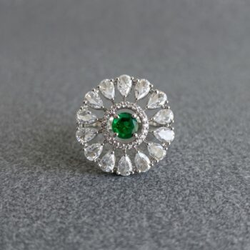 Uma Round CZ Cocktail Ring - Green