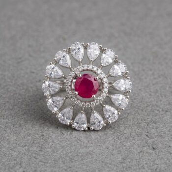 Uma Round CZ Cocktail Ring - Magenta