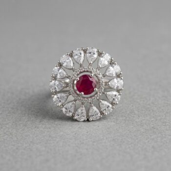 Uma Round CZ Cocktail Ring - Red