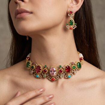 Advika Multicolour Choker Necklace Set - Pink