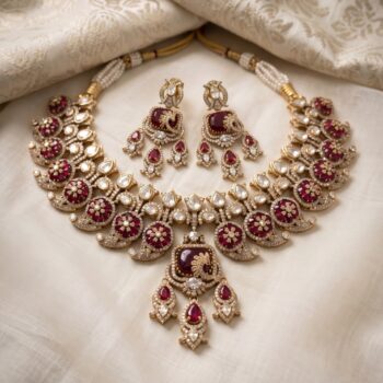 Chavi Intricate Maroon Polki Necklace Set