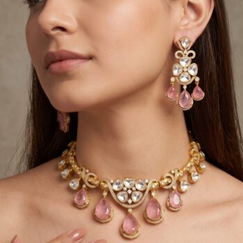 Mantasha Pink Doublet Stone Hasli Set